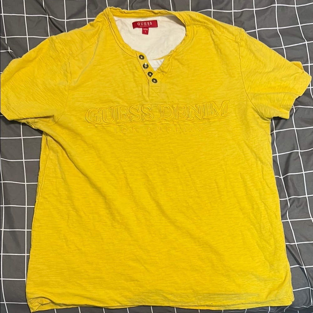 Guess Yellow Short Sleeve Henley